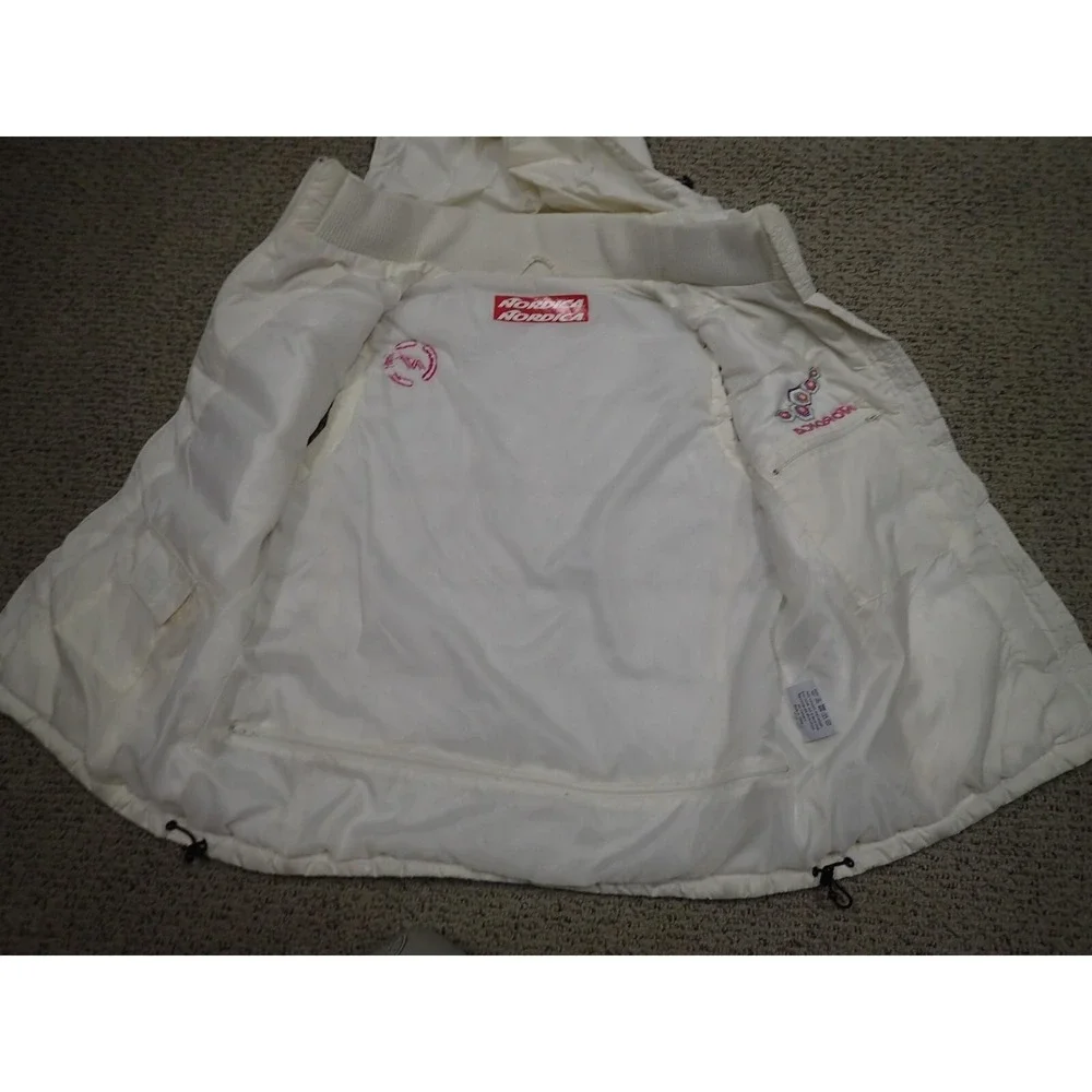 Nordica‎ Puffer Vest Women Large White Excellent Hooded Embroidered Ski Gorpcore